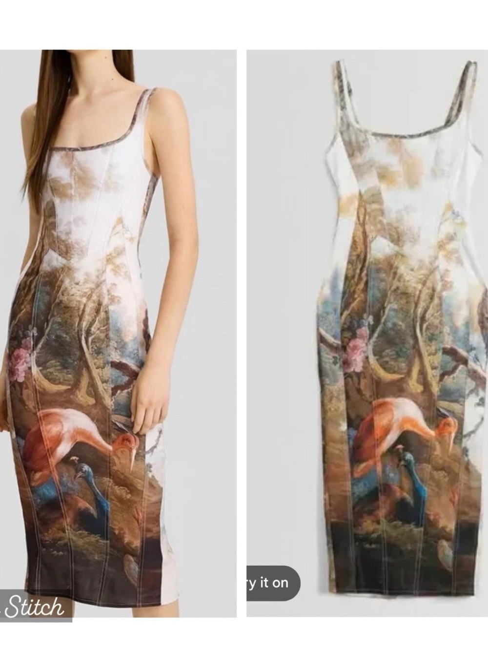 Bershka Mural Bodycon Dress